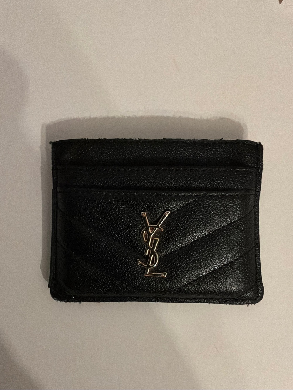 Yves Saint Laurent Black Quilted Leather Card Case with Gold YSL Logo